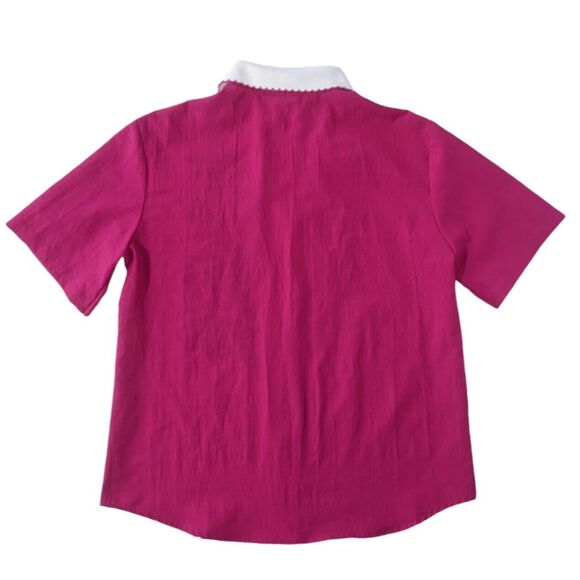 Vtg Women's Floral Shirt M Medium Pink Blue Flowers Color Block Blouse Art Pop - Picture 2 of 9